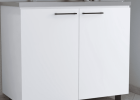 Napoles 2 Utility Sink with Cabinet, Stainless Steel Countertop, Interior Shelf-White