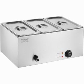 VEVOR Commercial Electric Food Warmer 3-Pan Countertop Buffet 17.4QT Bain Marie