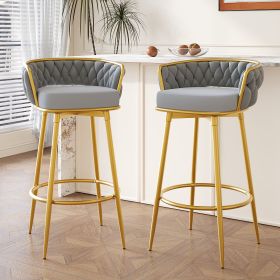 Swivel Counter Height Bar Stools Set of 2,31.5"Bar Height Stools with Hand-Woven Backrest & Gold Metal Legs