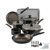 Easy Clean 22 Pcs Nonstick Cookware Set Includes Griddle Pan and Cooking Tools, Dishwasher Safe, Black