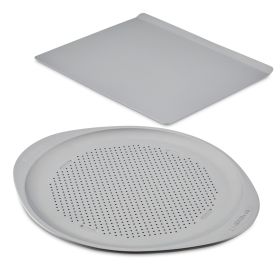 GOLDEN BAKE 2 Pcs Nonstick Baking Sheet and Pizza Pan Set, Dishwasher Safe and Oven Safe to 450°F, Gray