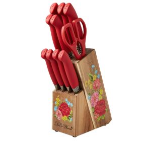 Sweet Rose 11-Piece Stainless Steel Knife Block Set, Red