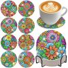 16pcs Floral Diamond Painting Coasters Set, 5D Mandala DIY Diamond Painting Coasters with Cork Pad and Stand, Handmade Rhinestone Painting with Tools