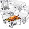 Chafing Dish Buffet Set, 8 Qt 6 Pack, Stainless Steel Chafer with 6 Full Size Pans, Rectangle Catering Warmer Server with Lid Water Pan