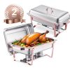 Chafing Dish Buffet Set, 8 Qt 2 Pack, Stainless Steel Chafer with 2 Full Size Pans, Rectangle Catering Warmer Server with Lid Water Pan Stand