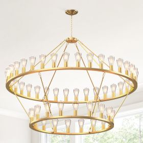 Gold Wagon Wheel Chandelier 2 Tier 60-Inch 54-Light,Extra Large Circle Rustic Farmhouse Light Fixture