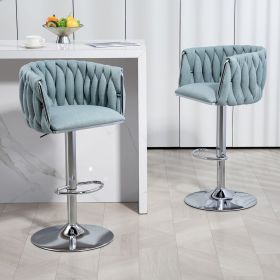 360Â° Fabric cover Swivel Bar Stools Set of 2, Adjustable Counter Height Bar Chairs with Woven Back & Footrest