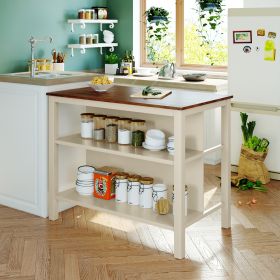 TOPMAX Solid Wood Rustic 3-Piece Kitchen Island Set With 2 Seats, Rubber Wood