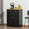 HOMCOM Sideboard with Solid Wood Countertop, Modern Kitchen Storage Cabinet, Coffee Bar Cabinet with 2 Drawers, Doors and Adjustable Shelf, Black