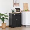 HOMCOM Sideboard with Solid Wood Countertop, Modern Kitchen Storage Cabinet, Coffee Bar Cabinet with 2 Drawers, Doors and Adjustable Shelf, Black