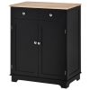 HOMCOM Sideboard with Solid Wood Countertop, Modern Kitchen Storage Cabinet, Coffee Bar Cabinet with 2 Drawers, Doors and Adjustable Shelf, Black