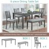 6 Piece Kitchen Dining Set, Rectangular Wooden Dining Table with 4 Upholstered Chairs and a Bench, Dining Table Set for 6 People, Living Room