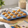 12-Cavity Nonstick Aluminized Steel Muffin Pan, 11" x 16", Blue Speckle