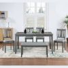 6 Piece Kitchen Dining Set, Rectangular Wooden Dining Table with 4 Upholstered Chairs and a Bench, Dining Table Set for 6 People, Living Room