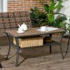 Patio Rattan Coffee Table with Storage Shelf Wicker Side Table Wood-plastic Composite Top Mixed Brown