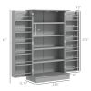 HOMCOM 41" Kitchen Pantry Storage Modern 2-Door Cabinet with 5-Tier Shelving 12 Spice Racks Adjustable Shelves Gray