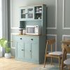 71" Freestanding Kitchen Pantry Modern Storage Cabinet Microwave Stand with Drawers Glass Doors Adjustable Shelves Home Solutions