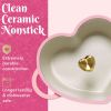 4.6 Quart Heart-Shaped Dutch Oven, Cast Aluminum with Clean Ceramicâ„¢ Nonstick Coating Silicone Rim Glass Lid, Pink