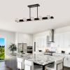 Rectangle Chandelier for Dining Room, 8-Light Black Farmhouse Linear Pendant Light Fixture, Modern Crystal Hanging Lighting Chandelier for Lobby