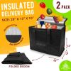 Black Insulated Food Delivery Bag 20 x 13 x 10 Inches, Insulated Grocery Bags with Zippered Top, Pack of 2 Heavy Duty Catering Bag for Food Deliveries