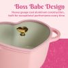 4.6 Quart Heart-Shaped Dutch Oven, Cast Aluminum with Clean Ceramicâ„¢ Nonstick Coating Silicone Rim Glass Lid, Pink