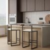 Set of 2 Barstools Faux Leather Upholstered Bar Stools Modern Metal Frame Dining Chairs for Counter, Kitchen Island (Beige)