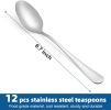 12 Pcs Teaspoons Set, Food-Grade Stainless Steel Spoons Silverware, Cutlery Tea Spoons, Durable Dessert Spoons, Metal Spoon for Home