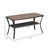 Patio Rattan Coffee Table with Storage Shelf Wicker Side Table Wood-plastic Composite Top Mixed Brown