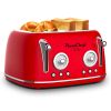4 Slice Retro Style Toaster, Dual Control Toaster with Warming Rack, 6 Browning Settings, Bagel/Defrost Functions, Removable Crumb Tray