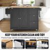 VEVOR Kitchen Island Cart, 56" Wood Top Mobile Carts with Storage Cabinet, Rolling Table with Drop Leaf, Spice Rack, Towel Bar, Adjustable Shelf