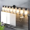 52" Modern 8-Light Vanity Bathroom Mirror Light, Frosted White Glass with Black Iron Frame, Contemporary Wall Sconce for Bedroom, Bathroom