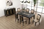 7pc Dining Set Contemporary Espresso Dining Table Glass Insert Top 6x Chairs Wooden Kitchen Dining Room Furniture