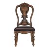 Traditional Formal Dining Side Chairs set of 2pc Dark Oak Finish Wood Frame Faux Leather Upholstered Padded Seat