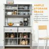 63.5" Kitchen Buffet with Hutch, Pantry Storage Cabinet with 4 Shelves, Drawers, Framed Glass Doors, Open Microwave Countertop, Ash Grey