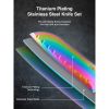 16 Pieces Rainbow Titanium Coating Cutlery Set No Rust Knife Block with Serrated Steak Knives