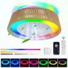 Modern Rustic Ceiling Fan Light with LED RGB Mood Lighting, Rope Woven Design, Quiet Fan, Semi Flush Mount for Bedroom, Living Room, or Dining Room