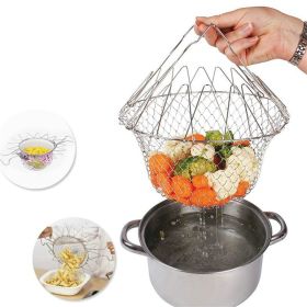 Foldable Fry Basket Multi-Function Fold Basket Stainless Steel Chef Telescopic Basket Fried Filter Drainage Rack for Fried Food or Fruits