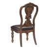 Traditional Formal Dining Side Chairs set of 2pc Dark Oak Finish Wood Frame Faux Leather Upholstered Padded Seat