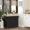 Kitchen Island Cart with Rubber Wood Top, Rolling Kitchen Island Table on Wheels with Drawers, Adjustable Shelves
