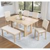 6 Piece Dining Table Set with Bench, Wooden Rectangular Kitchen Table Set with Bench and 4 Upholstered Chairs for Living Room, Kitchen, Dining Room