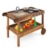 Outdoor Movable Mud Kitchen with 2 Rolling Wheels and 1 Push Handle