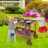 Outdoor Movable Mud Kitchen with 2 Rolling Wheels and 1 Push Handle