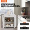 VEVOR Kitchen Island Cart, 32" Mobile Carts with Storage Cabinet, Rolling Table with Power Outlet, Spice Rack, Towel Bar, Adjustable Shelf, Drawer