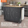 VEVOR Kitchen Island Cart, 56" Wood Top Mobile Carts with Storage Cabinet, Rolling Table with Drop Leaf, Spice Rack, Towel Bar, Adjustable Shelf
