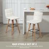 Modern Bar Stools Set of 2, 38" Upholstered Kitchen Island Stool with Solid Wood Legs, White