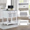 Mobile Rolling Kitchen Island Trolley Serving Cart with Underneath Drawer & Slide-Out Wire Storage Basket