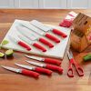 Sweet Rose 11-Piece Stainless Steel Knife Block Set, Red