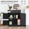 HOMCOM Sideboard with Solid Wood Countertop, Modern Kitchen Storage Cabinet, Coffee Bar Cabinet with 2 Drawers, Doors and Adjustable Shelf, Black
