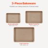 Baking Pans Set, 3-Piece, Nonstick Carbon Steel Cookware Sheets & Trays, Stackable Kitchen Oven Bakeware Cooking Sets with Silicone Handles