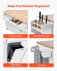 VEVOR Kitchen Island Cart with Storage, 60in Wide Mobile Kitchen Cart with Wheels, Drop Leaf, 2 Drawers, Trash Can Cabinet, Knife Holder, Spice Rack